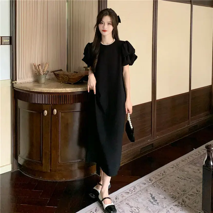 Black Puff Sleeve Long Skirt Dress for Women Summer 2025 — feature 37