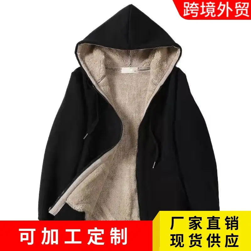 Women's Navy Hooded Hoodie Plush Fleece Winter Coat - Image 2