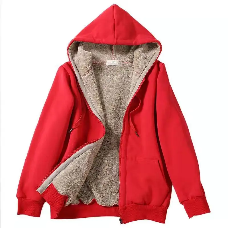 Women's Navy Hooded Hoodie Plush Fleece Winter Coat - Image 3