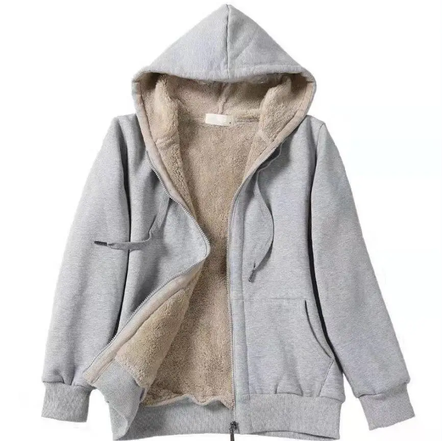 Women's Navy Hooded Hoodie Plush Fleece Winter Coat - Image 5
