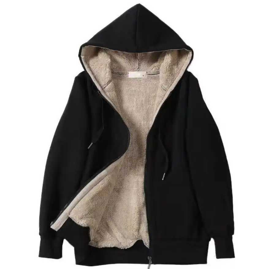 Women's Navy Hooded Hoodie Plush Fleece Winter Coat — feature 2
