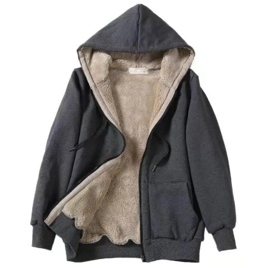 Women's Navy Hooded Hoodie Plush Fleece Winter Coat — feature 5