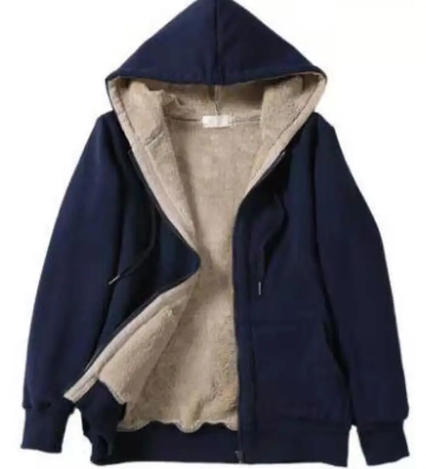 Women's Navy Hooded Hoodie Plush Fleece Winter Coat — feature 6