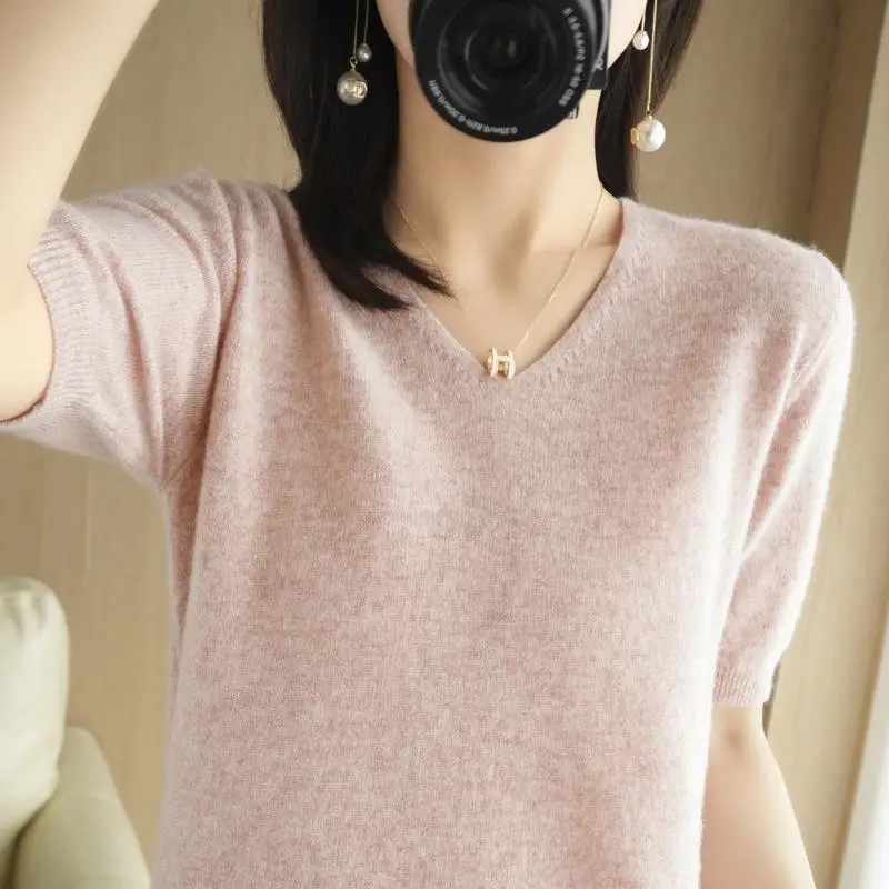 Red V-Neck Half Sleeve Women T-Shirt