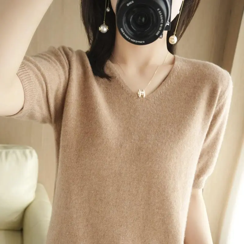 Red V-Neck Half Sleeve Women T-Shirt