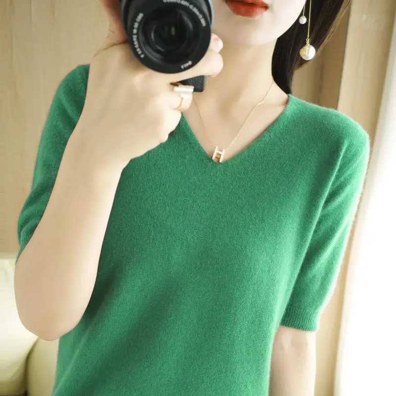 Red V-Neck Half Sleeve Women T-Shirt