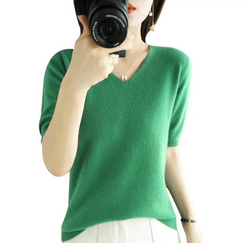 Red V-Neck Half Sleeve Women T-Shirt