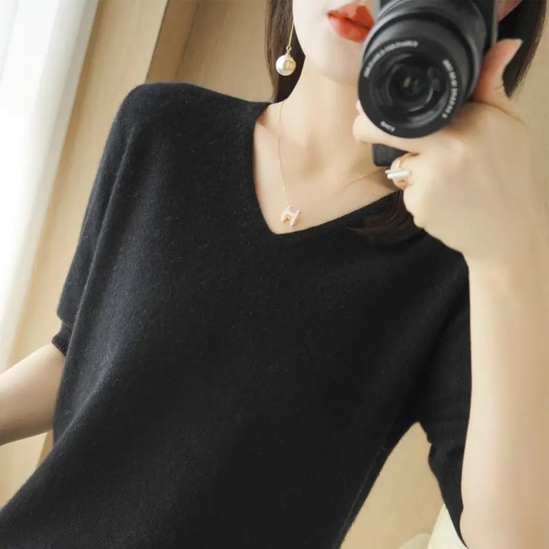 Red V-Neck Half Sleeve Women T-Shirt