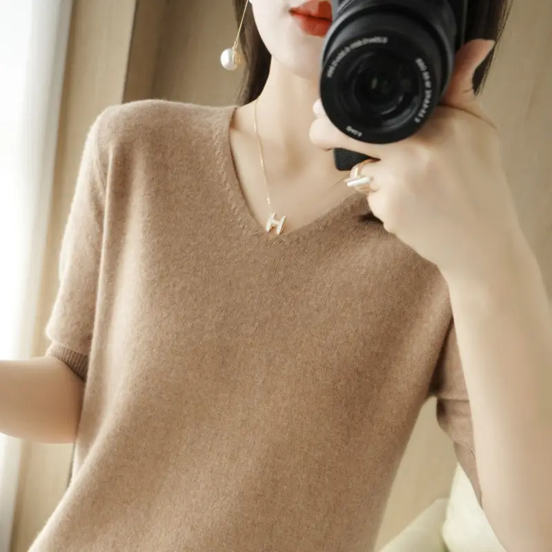 Red V-Neck Half Sleeve Women T-Shirt