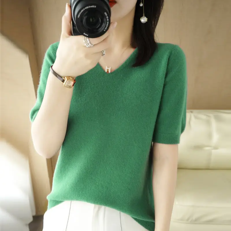 Red V-Neck Half Sleeve Women T-Shirt