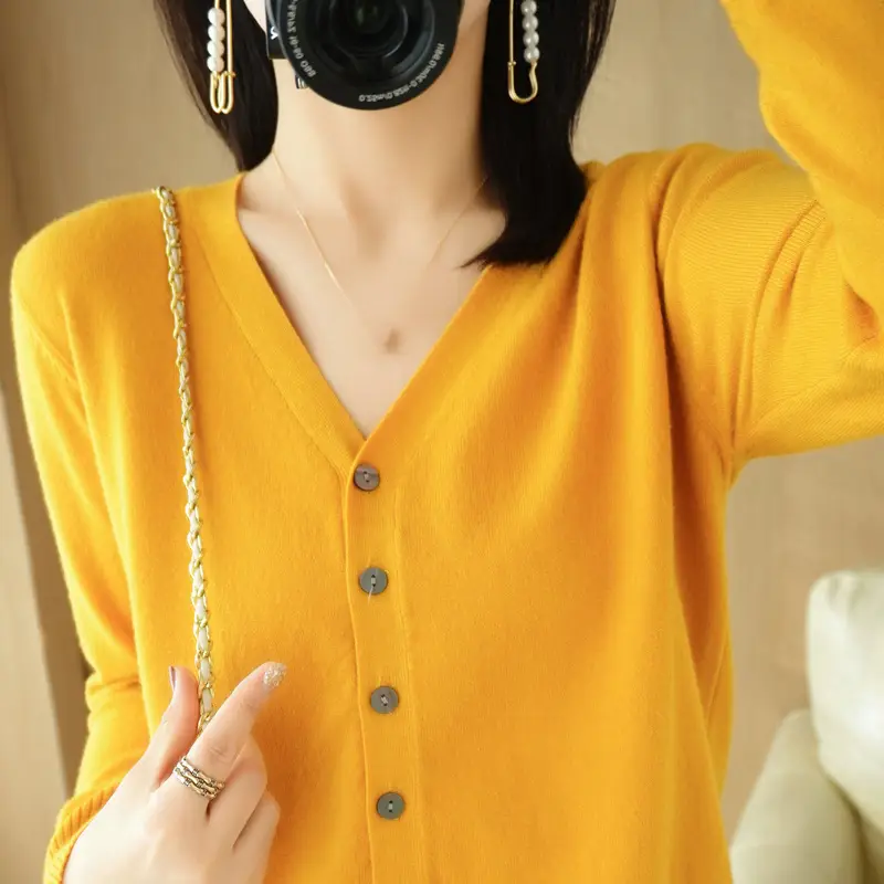 Women's Blue V-Neck Knitted Cardigan Coat Spring Autumn 2025 - Image 17