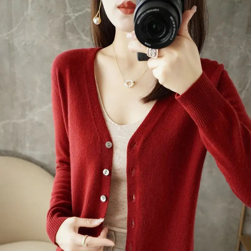 Women's Blue V-Neck Knitted Cardigan Coat Spring Autumn 2025 - Image 41