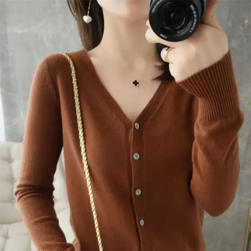 Women's Blue V-Neck Knitted Cardigan Coat Spring Autumn 2025 - Image 43