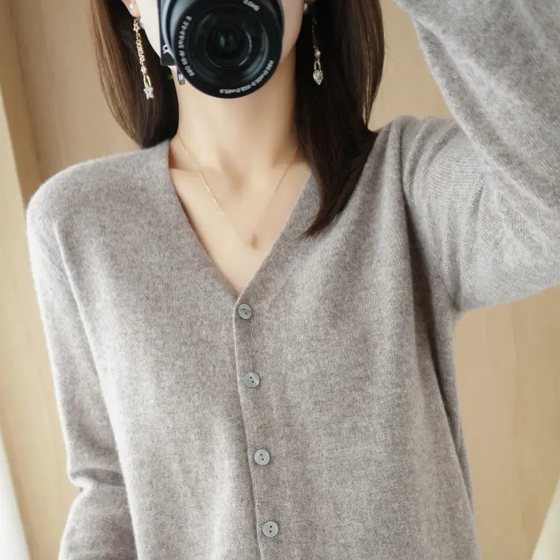 Women's Blue V-Neck Knitted Cardigan Coat Spring Autumn 2025 - Image 54