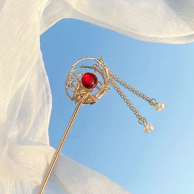 Antique Hairpin Tassel Step-up Hanfu Hair Accessories Disc Hair Artifact Daily All-match Simple Ancient Metal Headwear Hairpin — feature 4