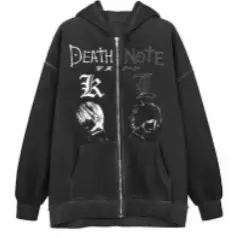 Y2K Death Note Hoodie Black Zip Top - Image 9
