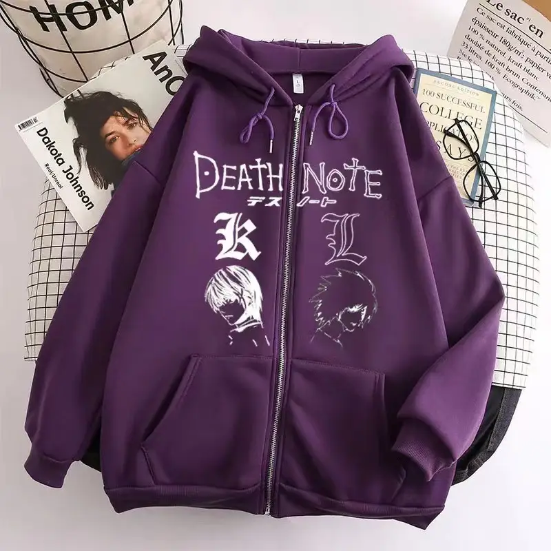 Y2K Death Note Hoodie Black Zip Top - Image 5