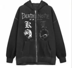 Y2K Death Note Hoodie Black Zip Top - Image 2