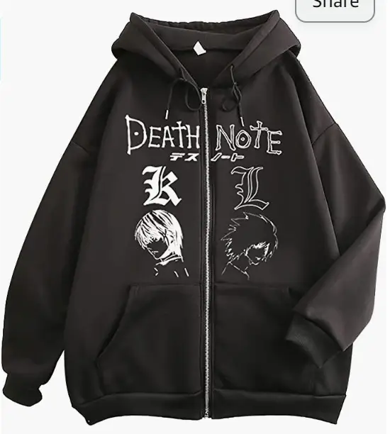 Y2K Death Note Hoodie Black Zip Top - Image 6