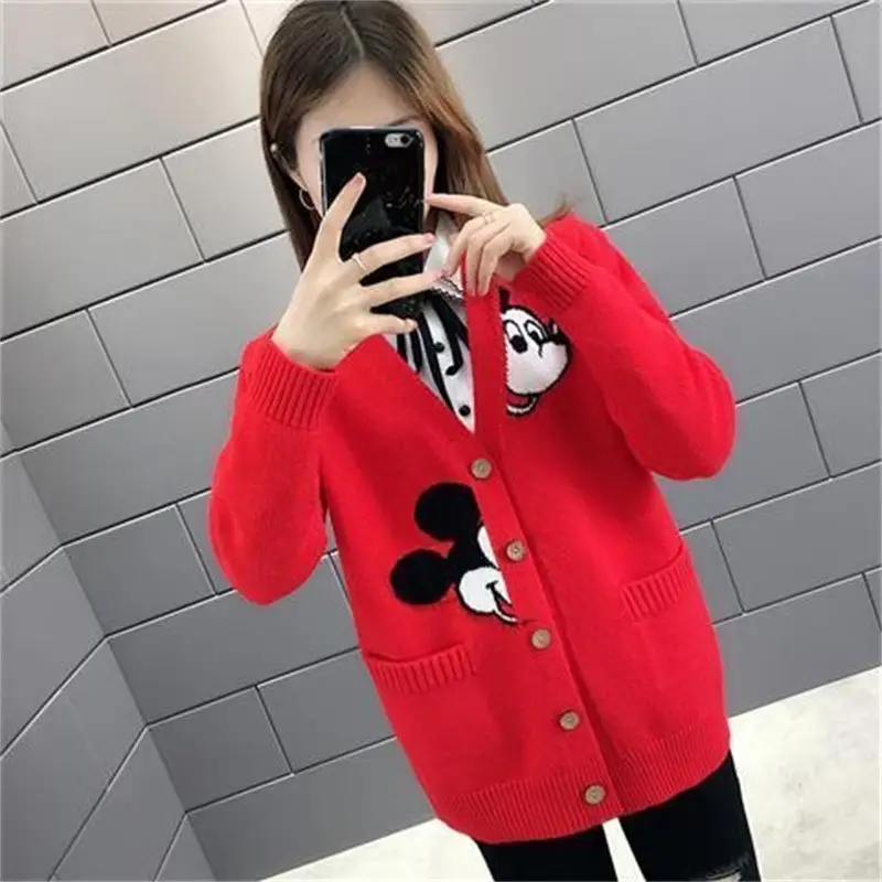 Women Knitted Red Cartoon Cardigan 2023 - Image 2