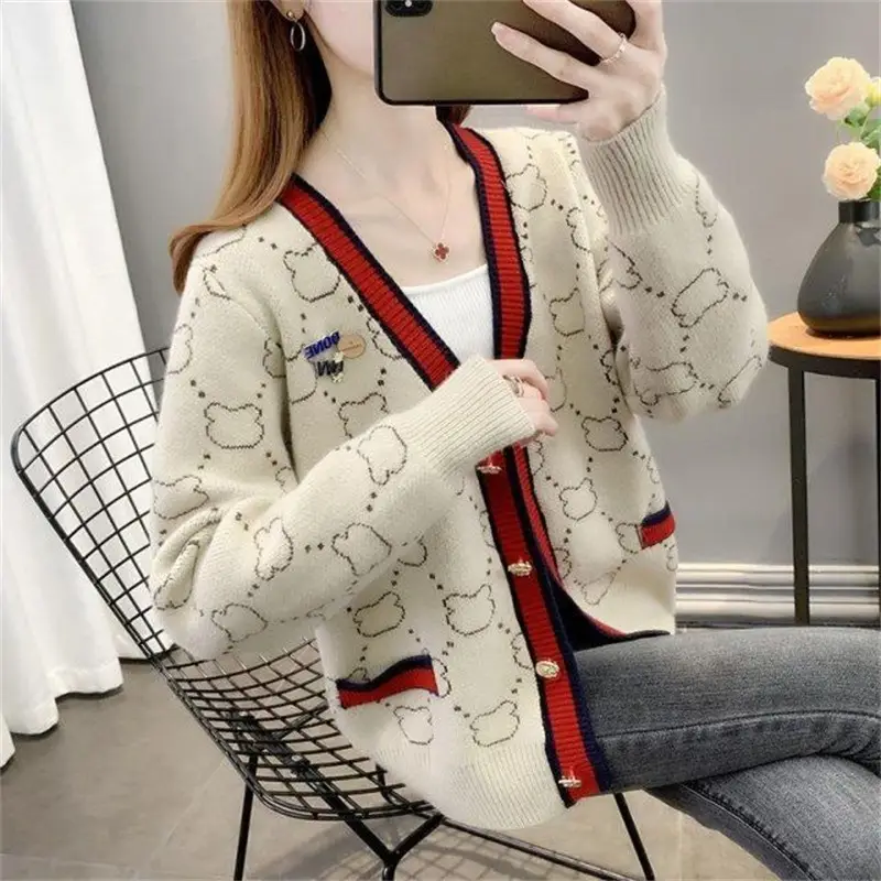 Women Jacquard Tweed Sweater Blue 2023 Winter Outfit - Image 3