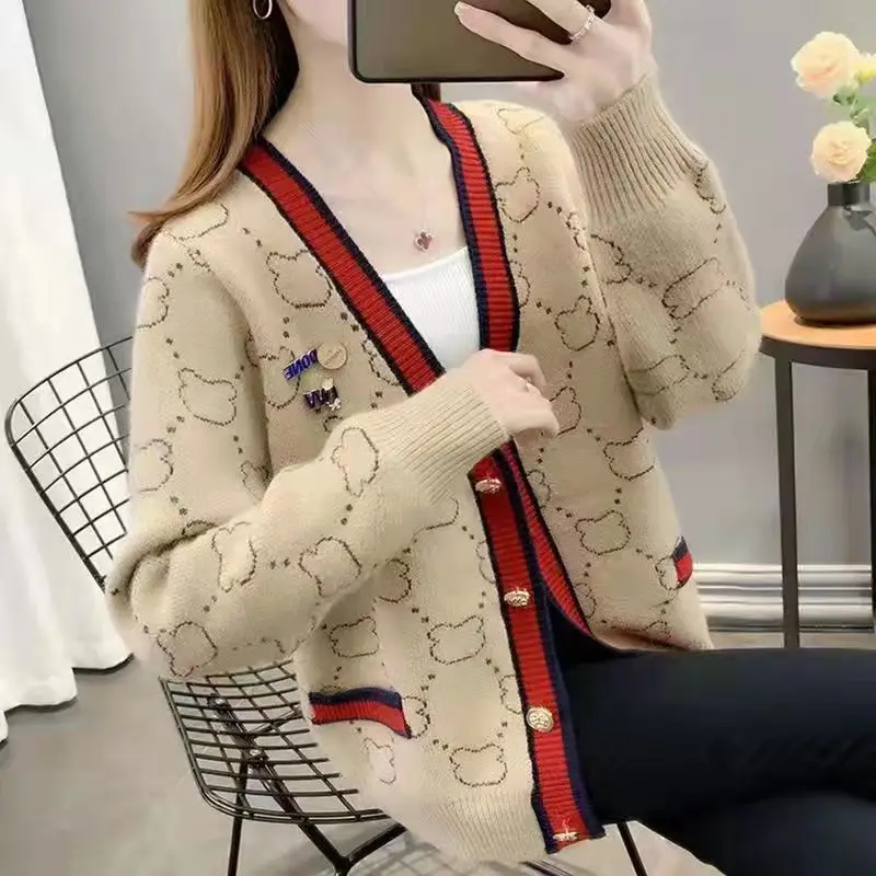 Women Jacquard Tweed Sweater Blue 2023 Winter Outfit - Image 5