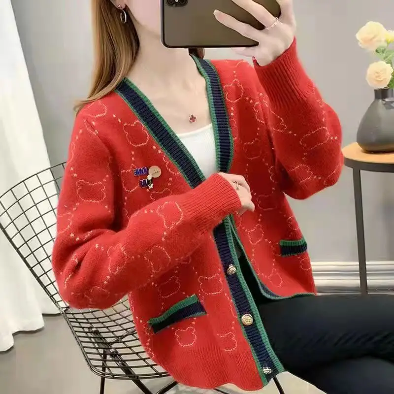 Women Jacquard Tweed Sweater Blue 2023 Winter Outfit - Image 6