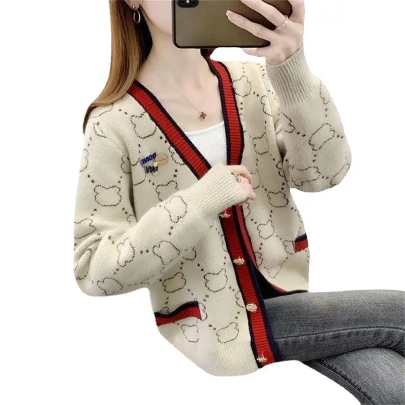 Women Jacquard Tweed Sweater Blue 2023 Winter Outfit - Image 7