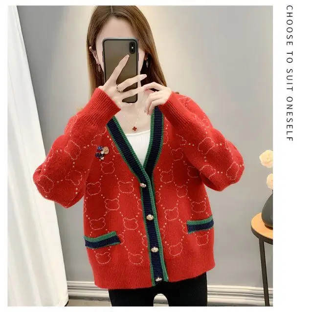 Women Jacquard Tweed Sweater Blue 2023 Winter Outfit — feature 13