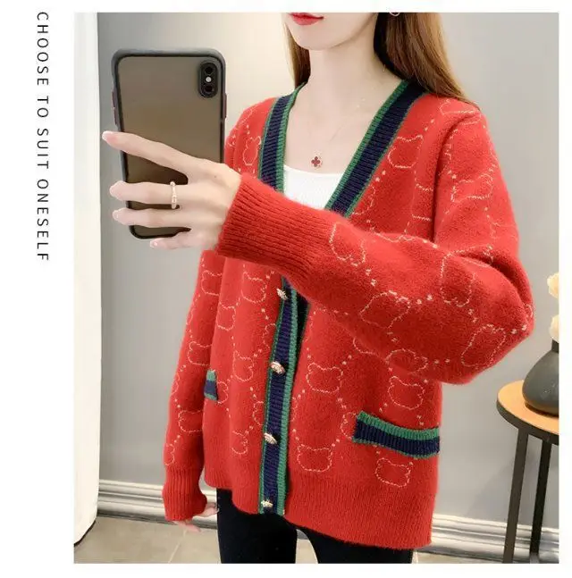 Women Jacquard Tweed Sweater Blue 2023 Winter Outfit — feature 14