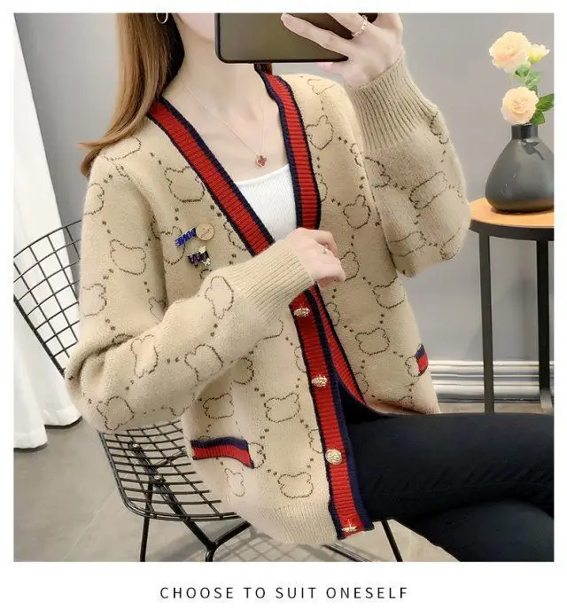 Women Jacquard Tweed Sweater Blue 2023 Winter Outfit — feature 16