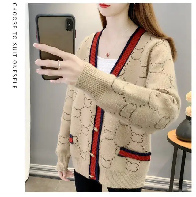 Women Jacquard Tweed Sweater Blue 2023 Winter Outfit — feature 18