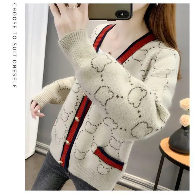 Women Jacquard Tweed Sweater Blue 2023 Winter Outfit — feature 6