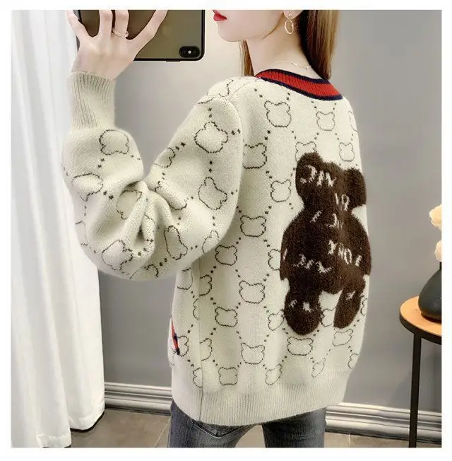 Women Jacquard Tweed Sweater Blue 2023 Winter Outfit — feature 7
