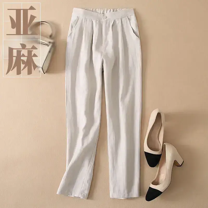 Women Linen Harem Pants White Slimming Summer - Image 3
