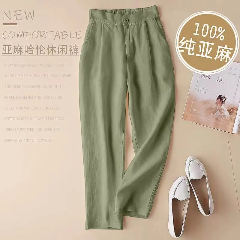 Women Linen Harem Pants White Slimming Summer - Image 12