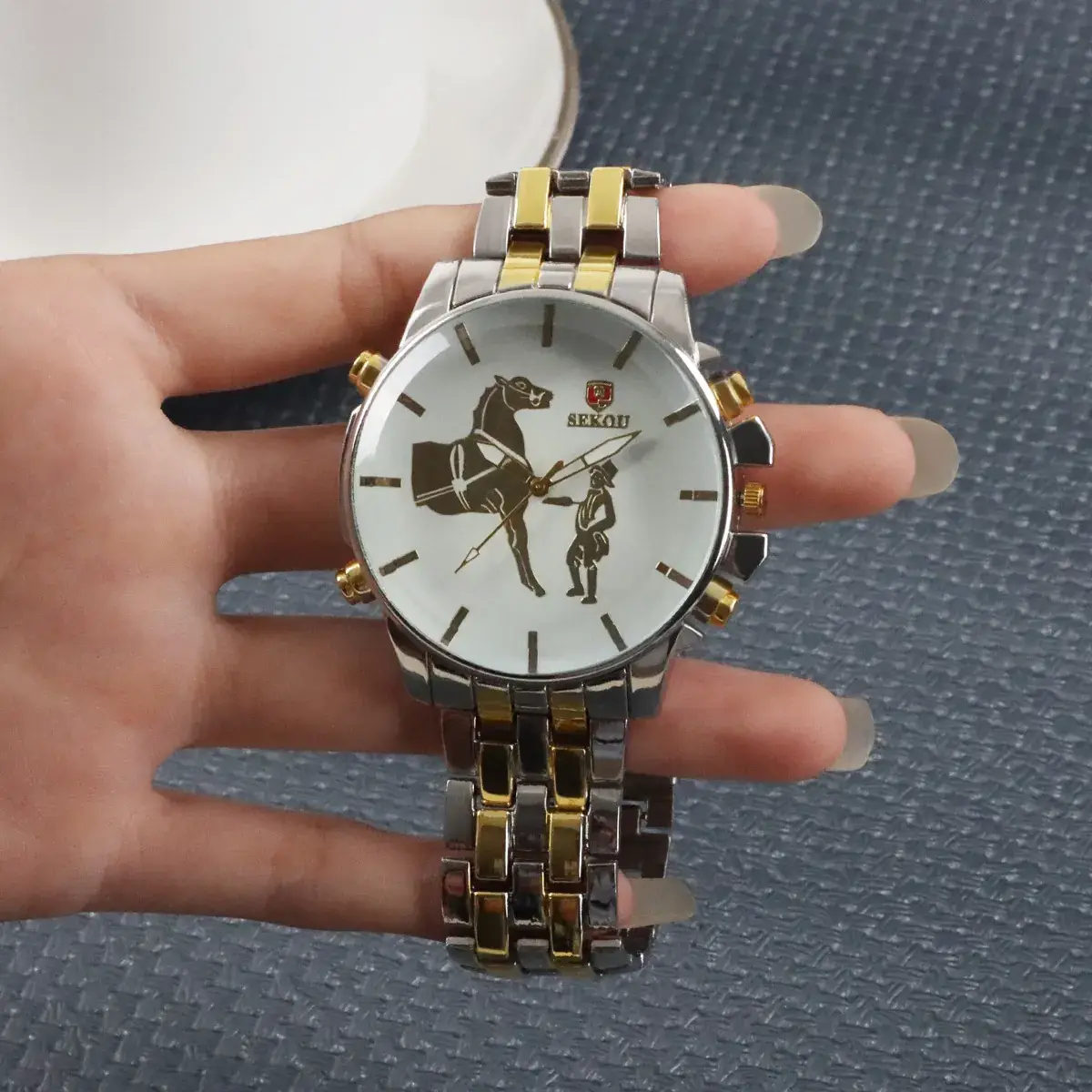 Cross-Border Fashion Men's Quartz Watch Gold-Tone Alloy