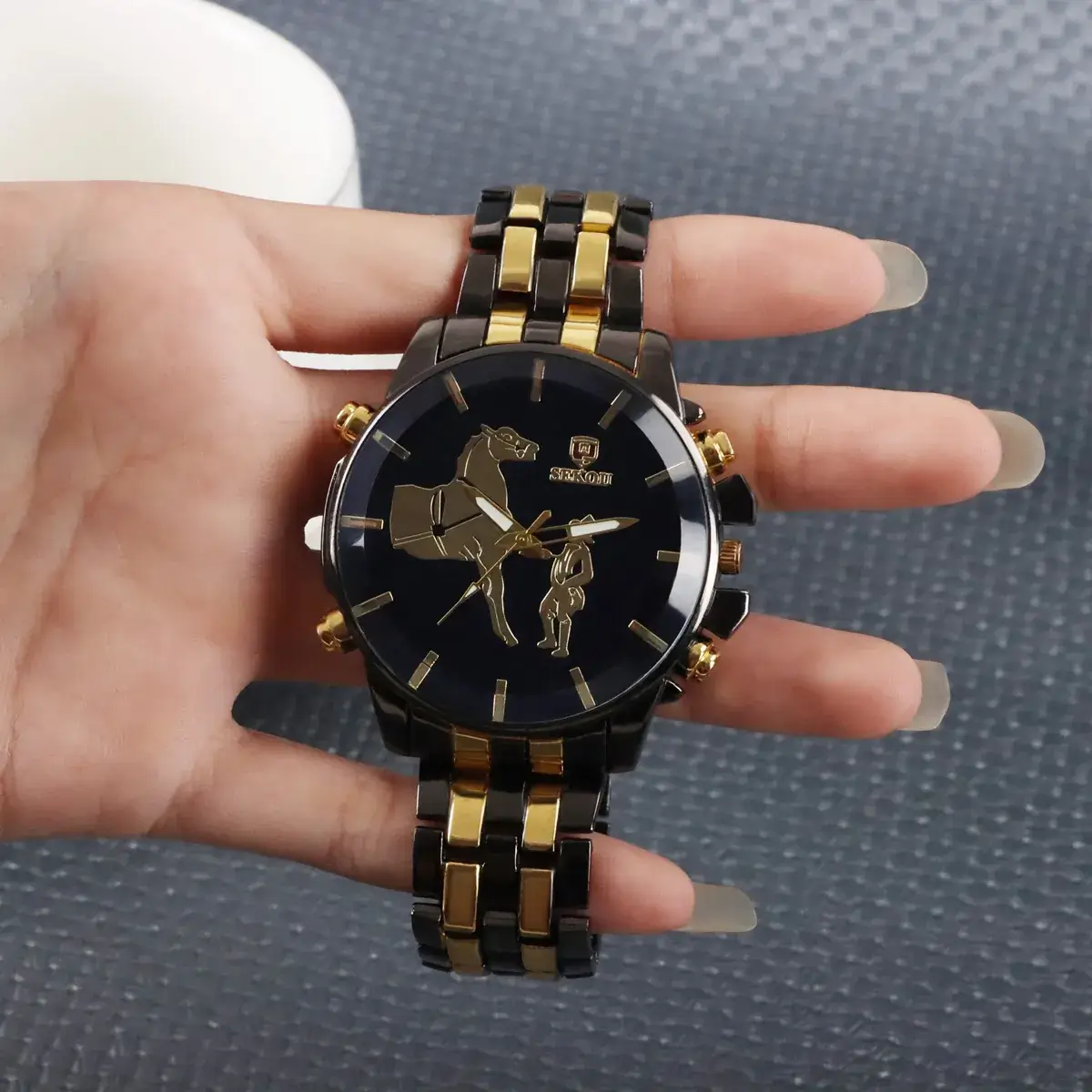 Cross-Border Fashion Men's Quartz Watch Gold-Tone Alloy