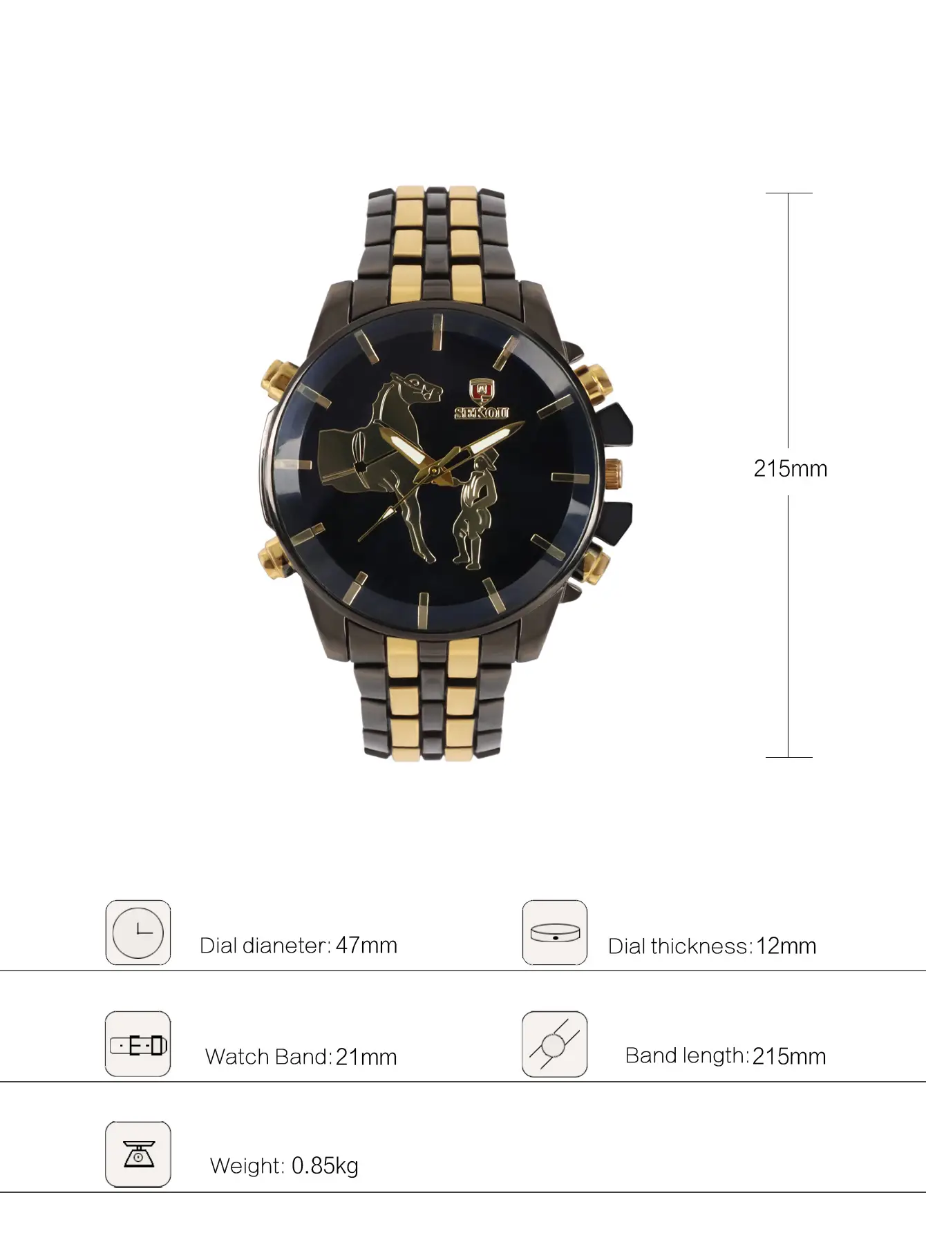 Cross-Border Fashion Men's Quartz Watch Gold-Tone Alloy — feature 9