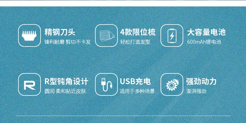 Wireless Rechargeable Electric Hair Clipper with Waterproof Design — feature 4