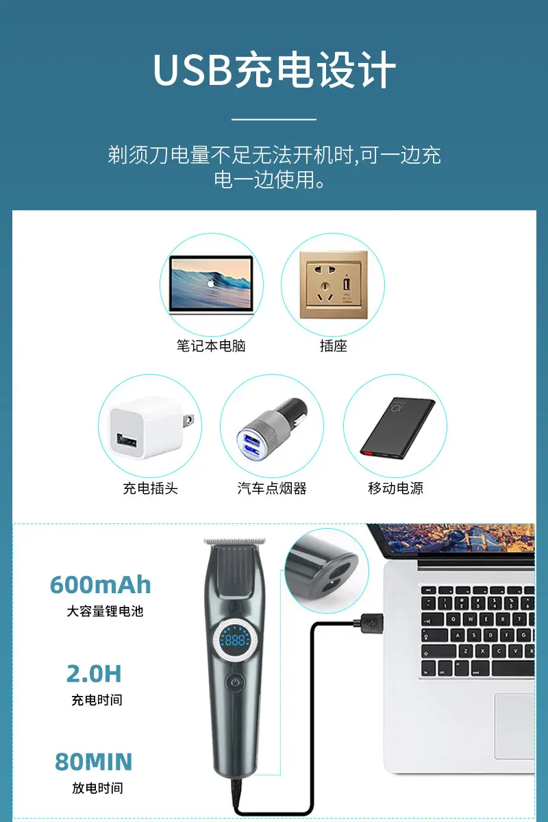 Wireless Rechargeable Electric Hair Clipper with Waterproof Design — feature 9