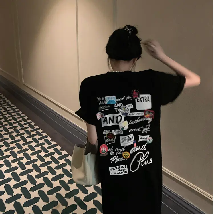 Women Korean Style Printed T-Shirt Dress White 2022 - Image 5