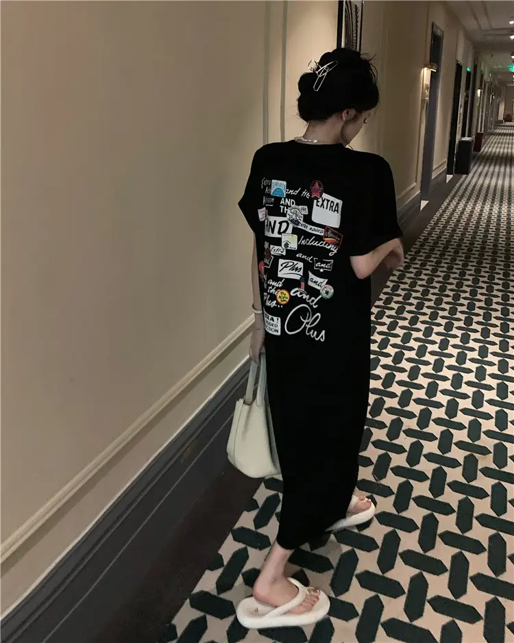 Women Korean Style Printed T-Shirt Dress White 2022 — feature 10