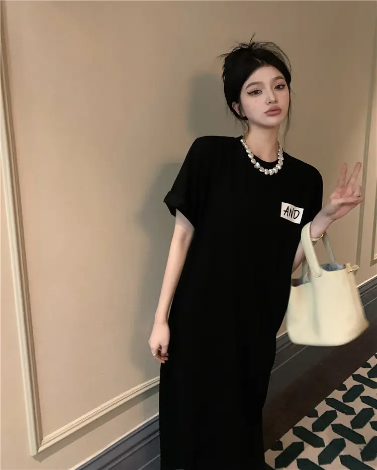 Women Korean Style Printed T-Shirt Dress White 2022 — feature 11