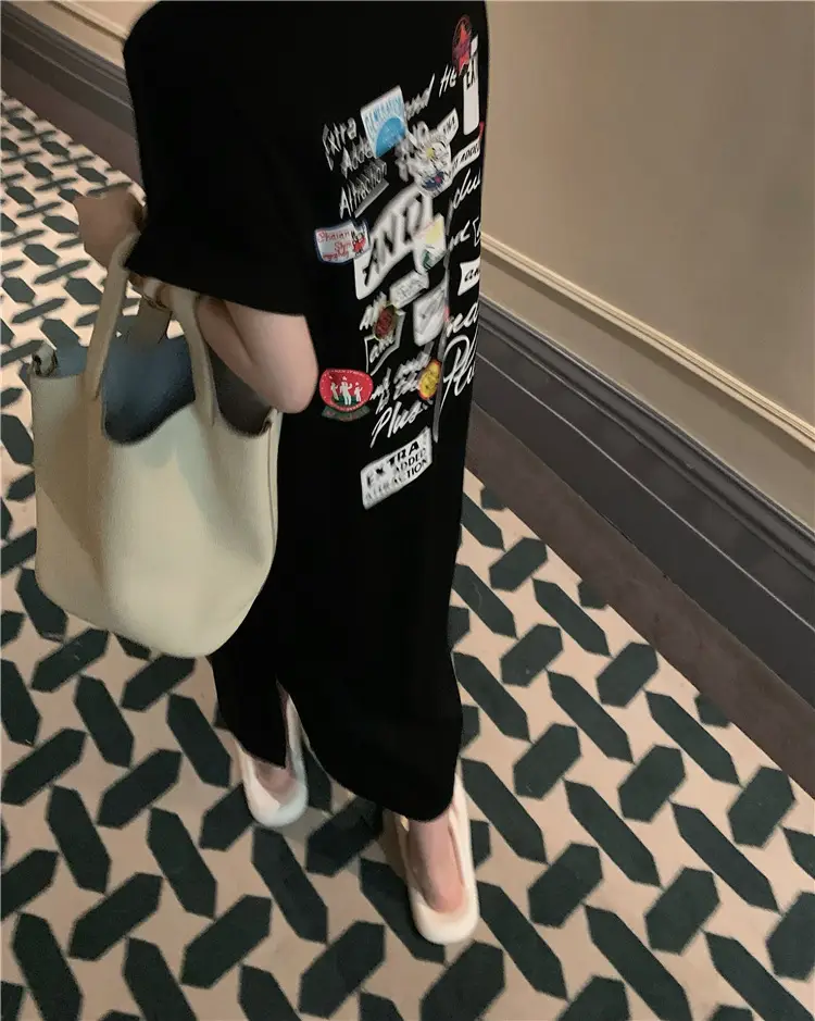 Women Korean Style Printed T-Shirt Dress White 2022 — feature 14