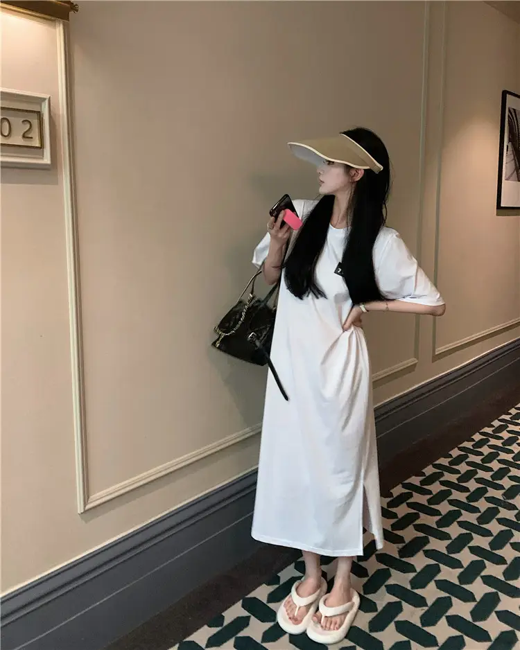 Women Korean Style Printed T-Shirt Dress White 2022 — feature 15