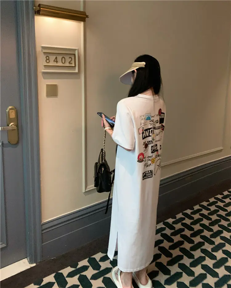 Women Korean Style Printed T-Shirt Dress White 2022 — feature 16