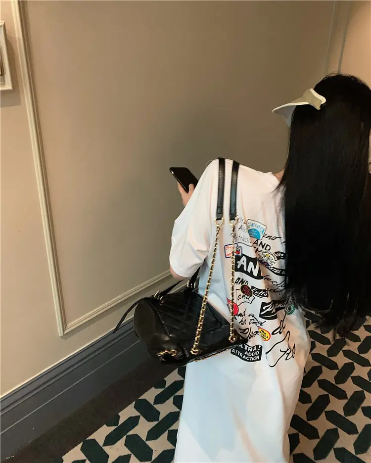Women Korean Style Printed T-Shirt Dress White 2022 — feature 17