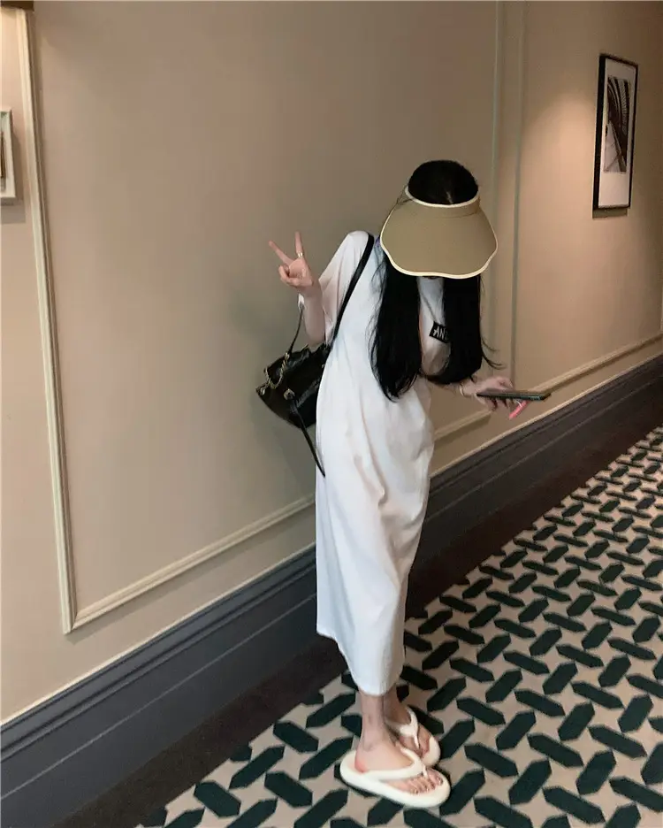 Women Korean Style Printed T-Shirt Dress White 2022 — feature 19
