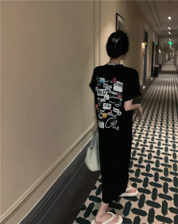 Women Korean Style Printed T-Shirt Dress White 2022 — feature 2